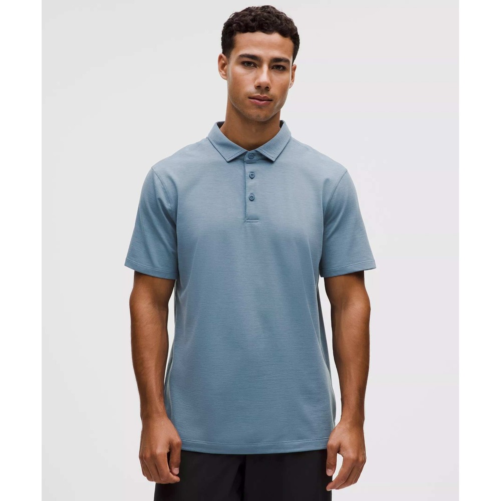Lululemon Evolution‎ Polo Shirt Mens M Blue Grey Excellent Short Sleeve Golf